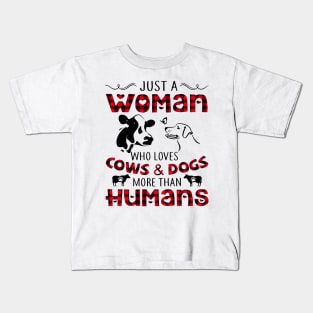 woman cow dog and human love Kids T-Shirt